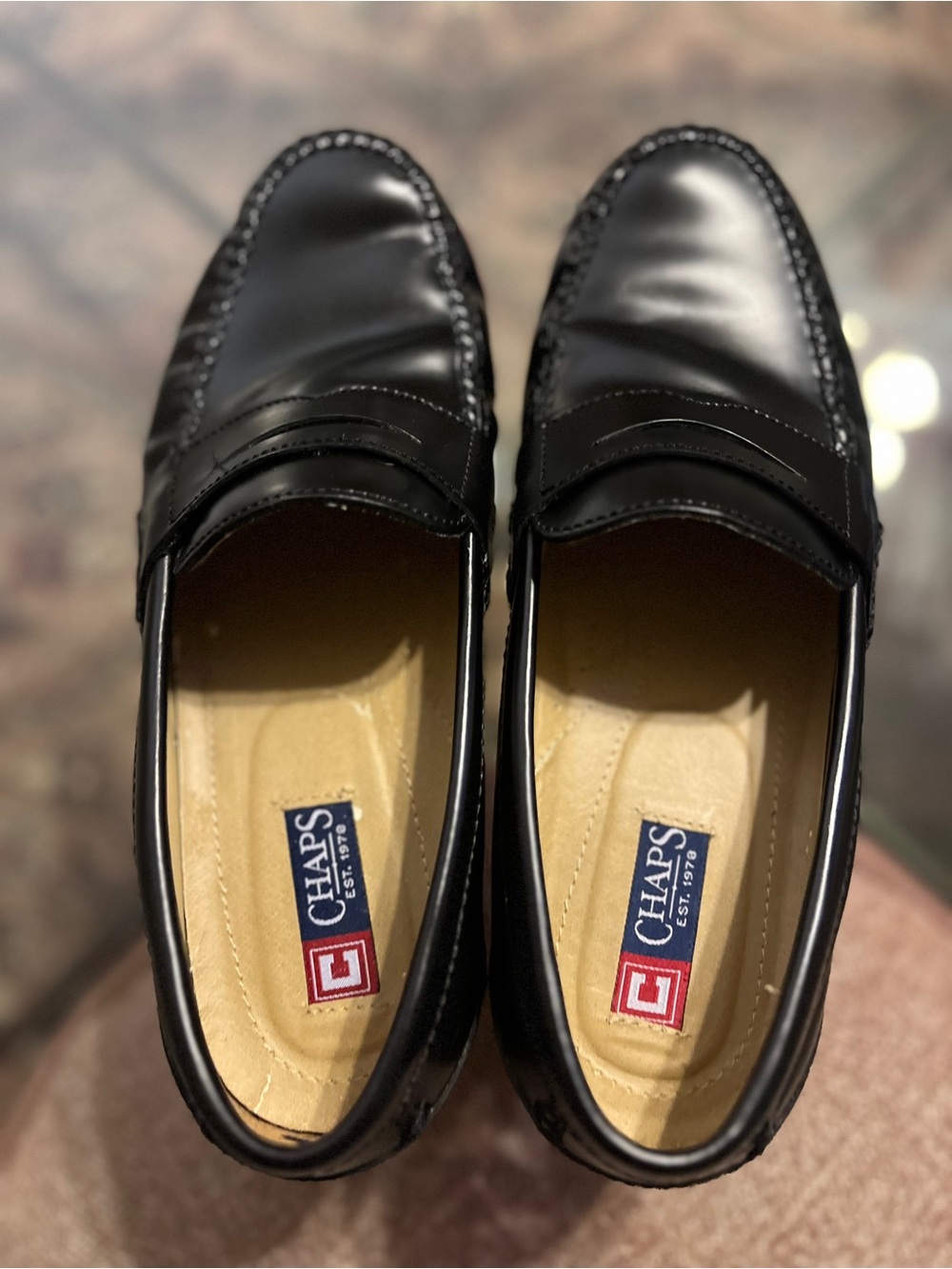 Chaps Men’s Black Leather Penny Loafers Size 10M Dress Shoes